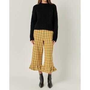 NEW ENGLISH FACTORY tweed wide leg culotte pants in yellow/green